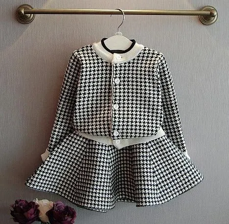 2 Pcs Girls Winter Long Sleeve Sweater Shirt and Skirt Suit