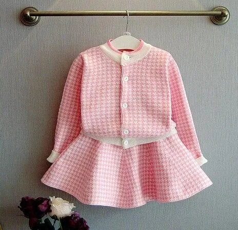 2 Pcs Girls Winter Long Sleeve Sweater Shirt and Skirt Suit