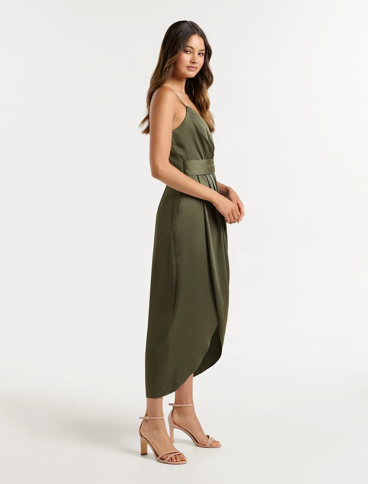 Amanda Drape Satin Midi Dress