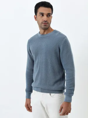 Ascot Dusty Blue Knitted Relaxed-Fit Cotton Sweater