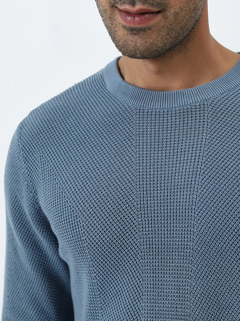 Ascot Dusty Blue Knitted Relaxed-Fit Cotton Sweater