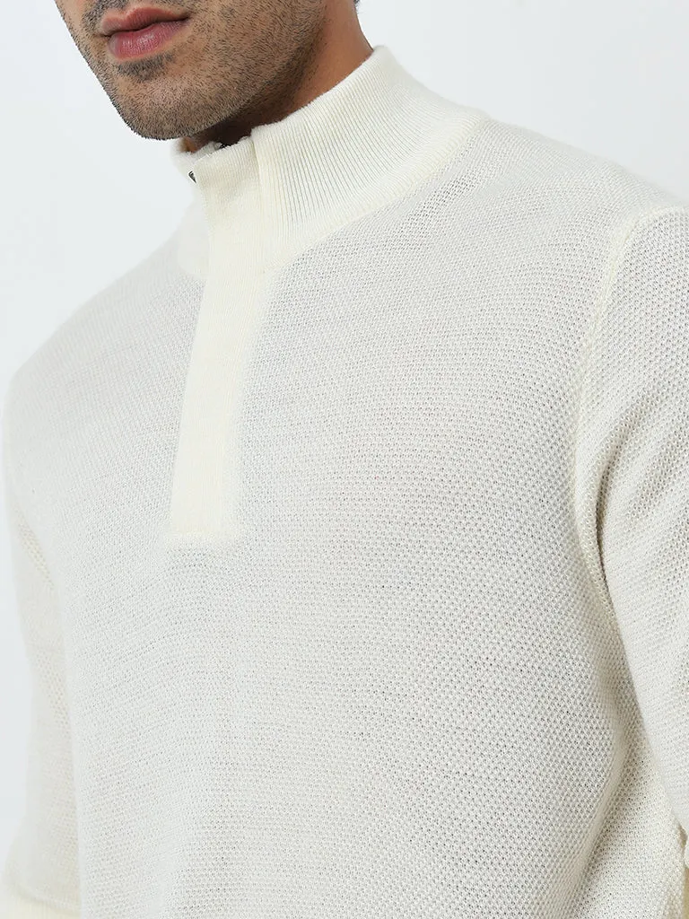 Ascot Off-White Knit-Textured Relaxed-Fit Sweater