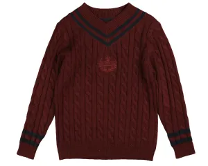 Belati Wine Cable V-Neck Emblem Knit