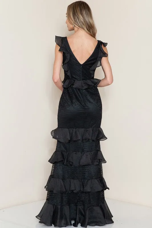 Black Ruffle Layered Maxi Dress