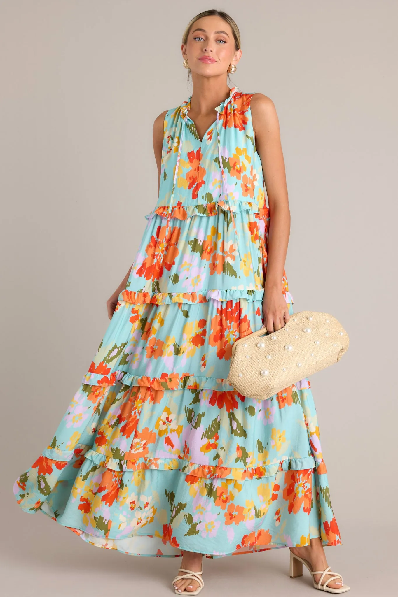 Blossom Breeze Sky Blue Multi Floral Maxi Dress