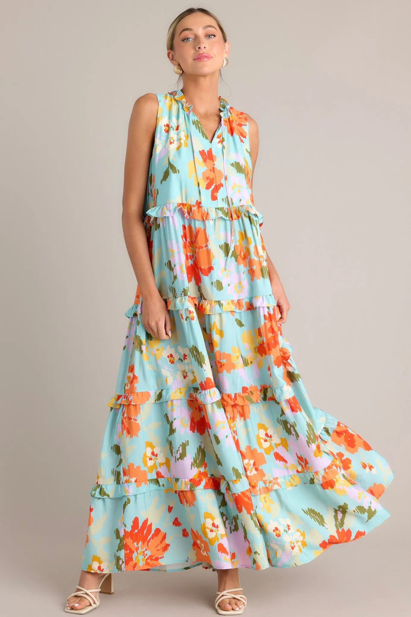 Blossom Breeze Sky Blue Multi Floral Maxi Dress