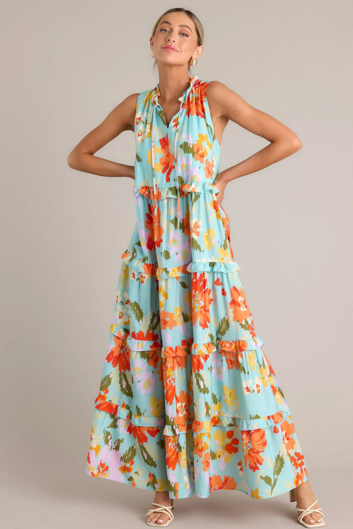 Blossom Breeze Sky Blue Multi Floral Maxi Dress