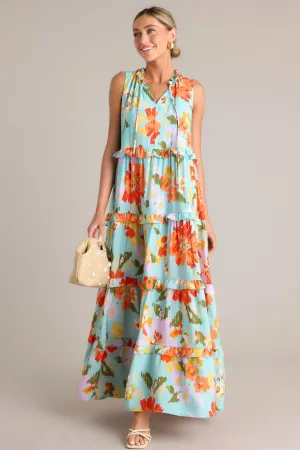 Blossom Breeze Sky Blue Multi Floral Maxi Dress