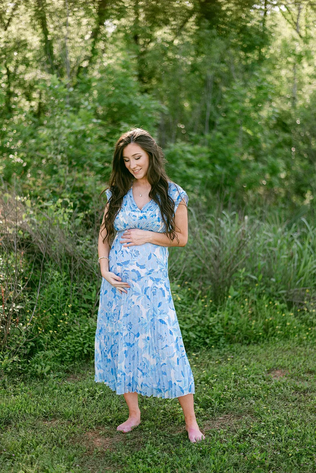 Blue & Gold Pleated Midi Dress