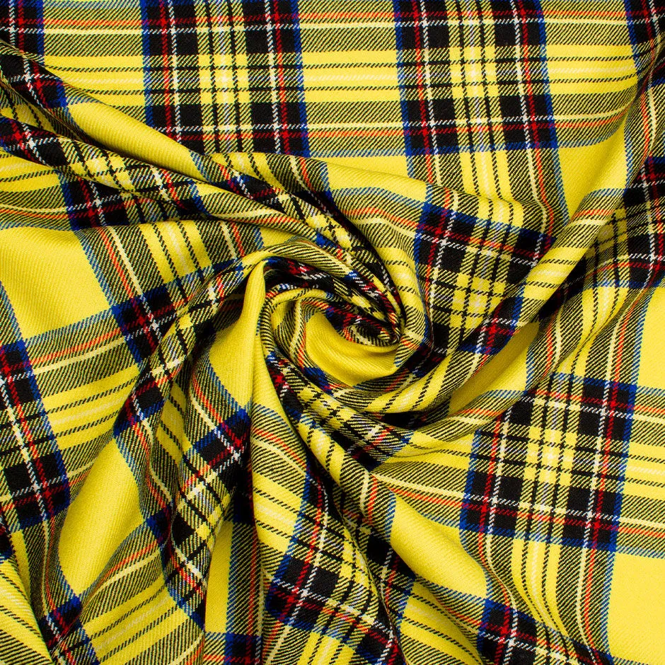 Canary Yellow, Blue & Red Pure Wool Tartan