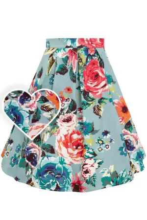 Carolyn Blue Floral Swing Skirt