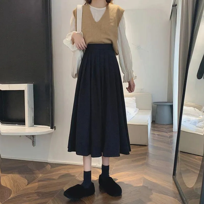 Casual Below Knee-Length Pleated Skirts