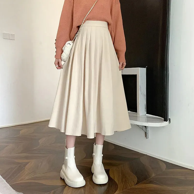 Casual Below Knee-Length Pleated Skirts