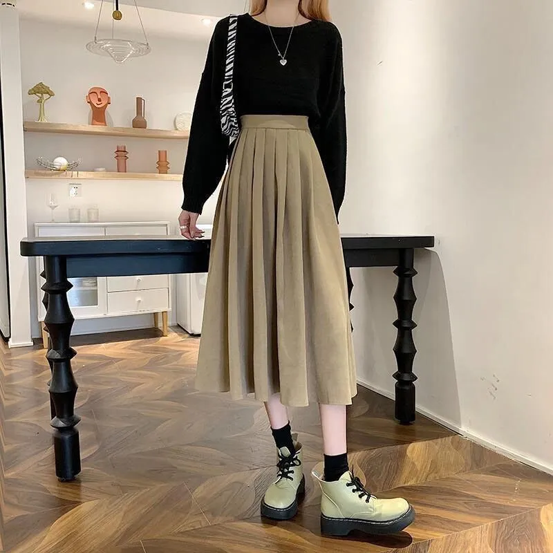 Casual Below Knee-Length Pleated Skirts