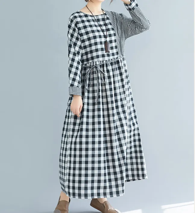 Checked Dresses Loose Fall Dresses Casual Women Dresses ZRL97213