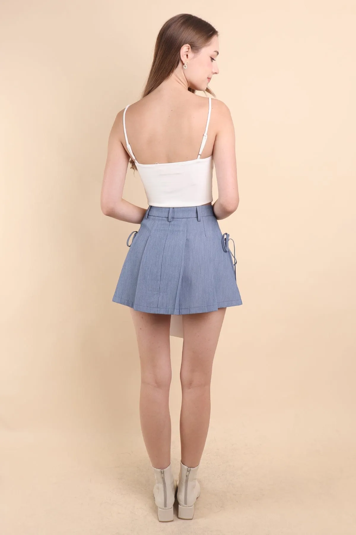 CLARE PLEATED TIE-KNOT SKORTS IN BLUE