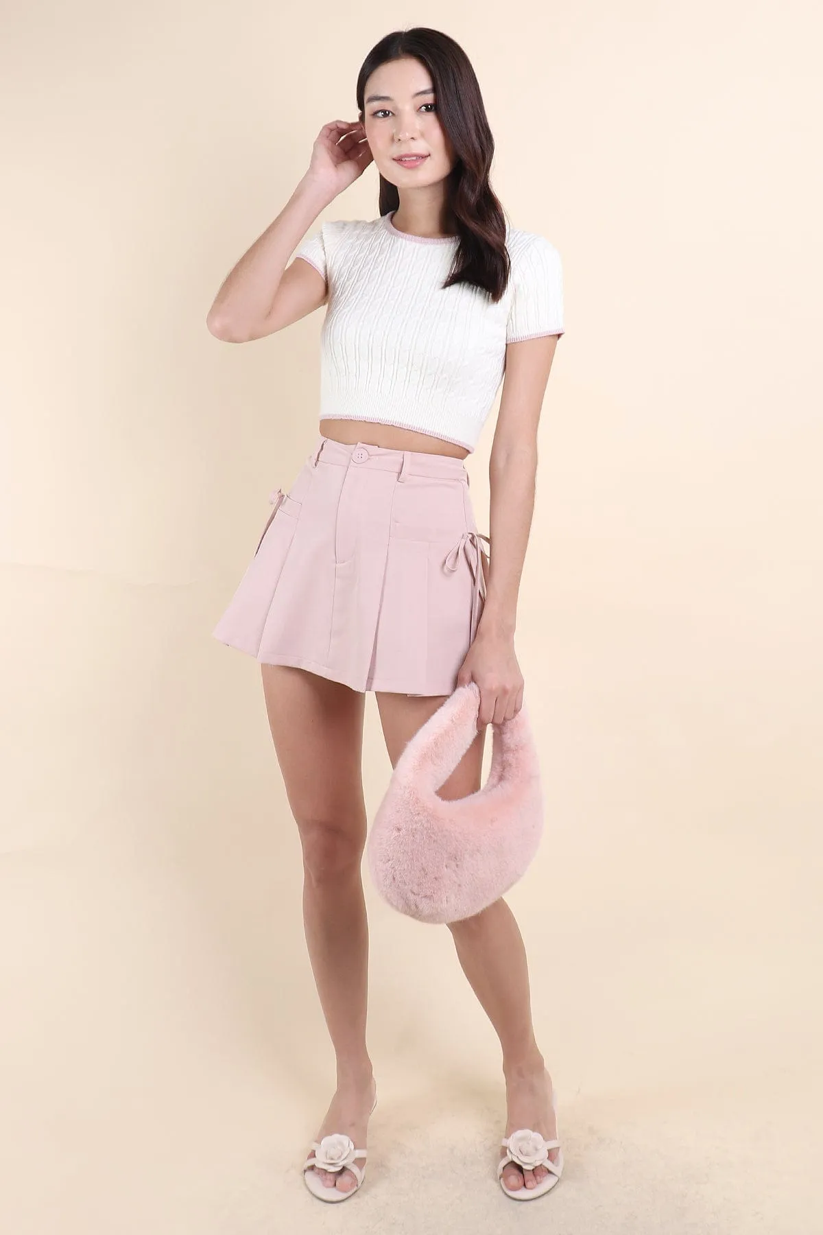 CLARE PLEATED TIE-KNOT SKORTS IN PINK