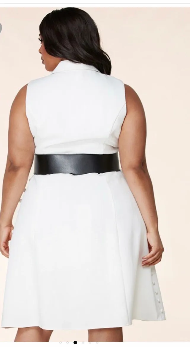 Classic Belted White A-line Dress