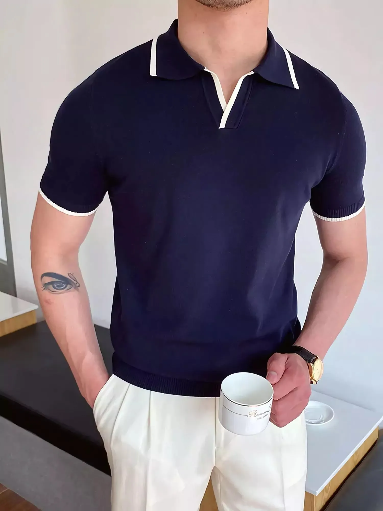 Collar Trim Polo Shirt