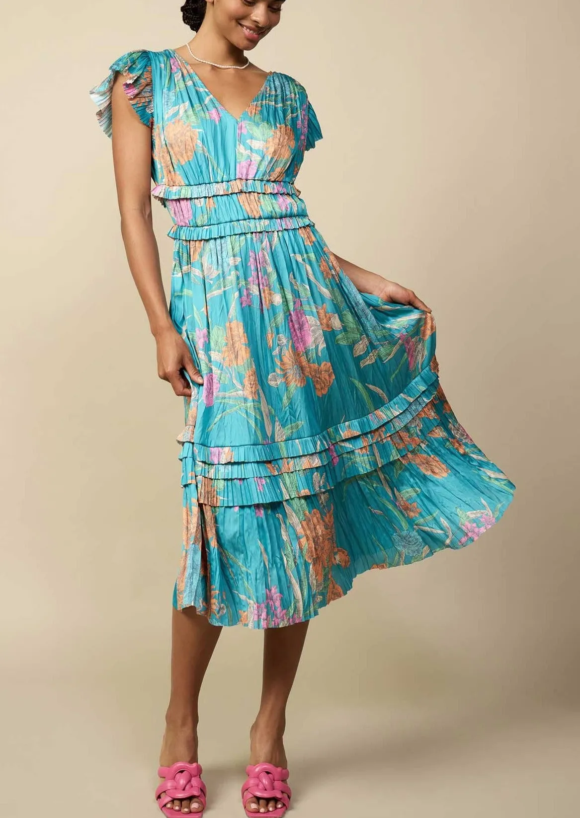 Current Air Sereia Botanical Motif Midi Dress ~FINAL SALE