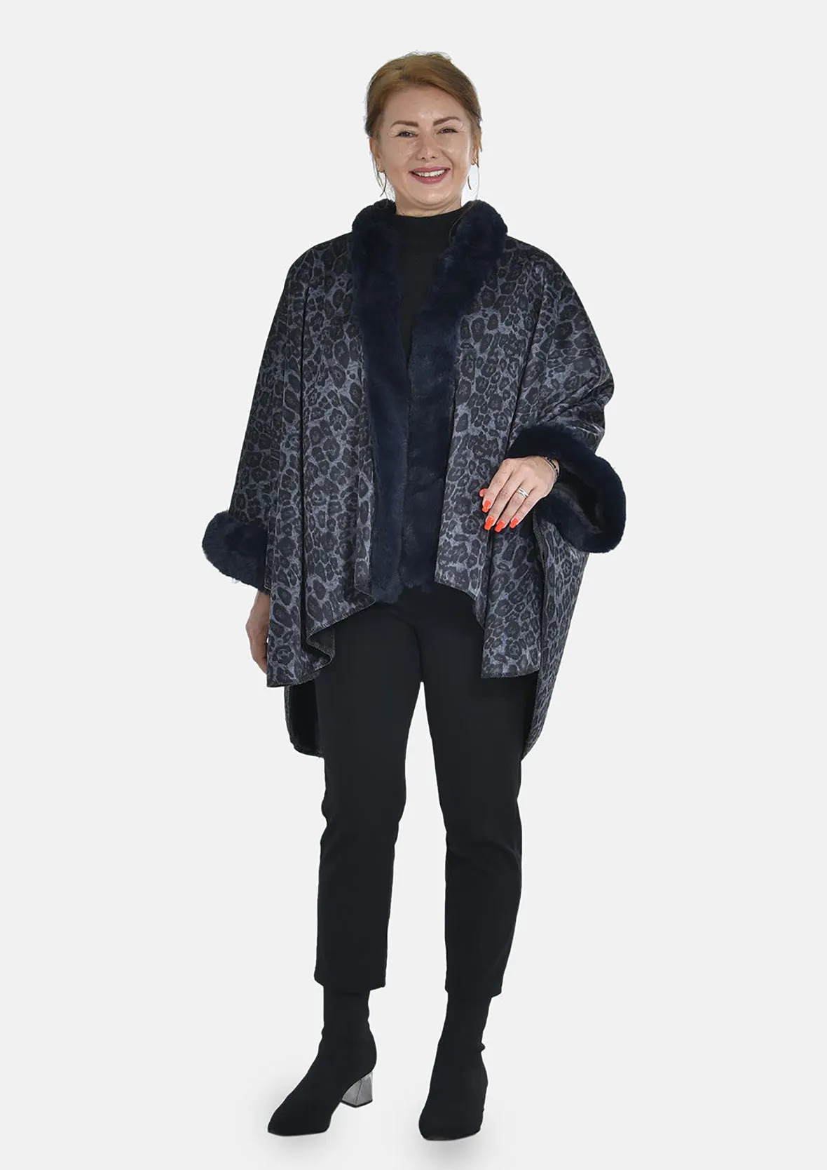 Double Knit Faux Fur Leopard Kimono