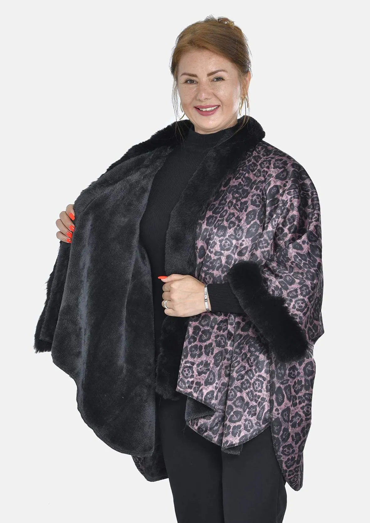 Double Knit Faux Fur Leopard Kimono