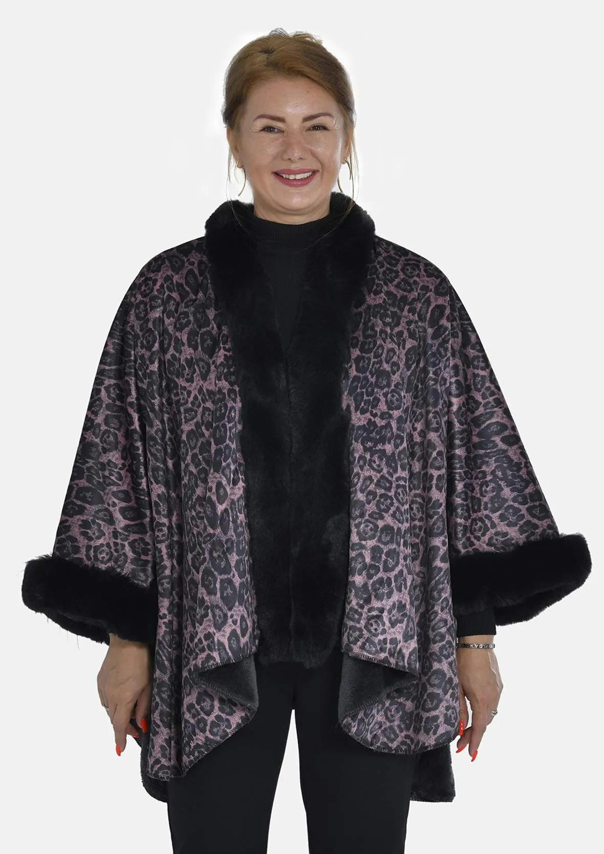 Double Knit Faux Fur Leopard Kimono