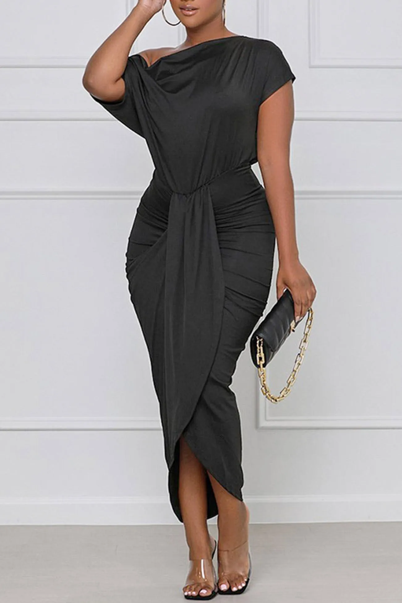 Elegant One-shoulder Pleated Dress