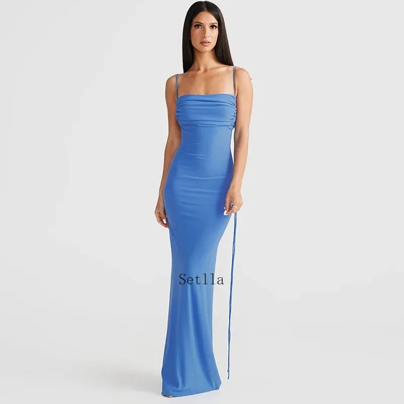 Elegant Sleeveless Split Midi Dress with Halter Backless Design