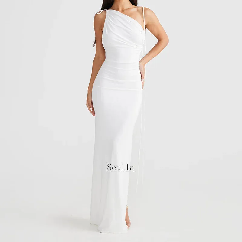 Elegant Sleeveless Split Midi Dress with Halter Backless Design