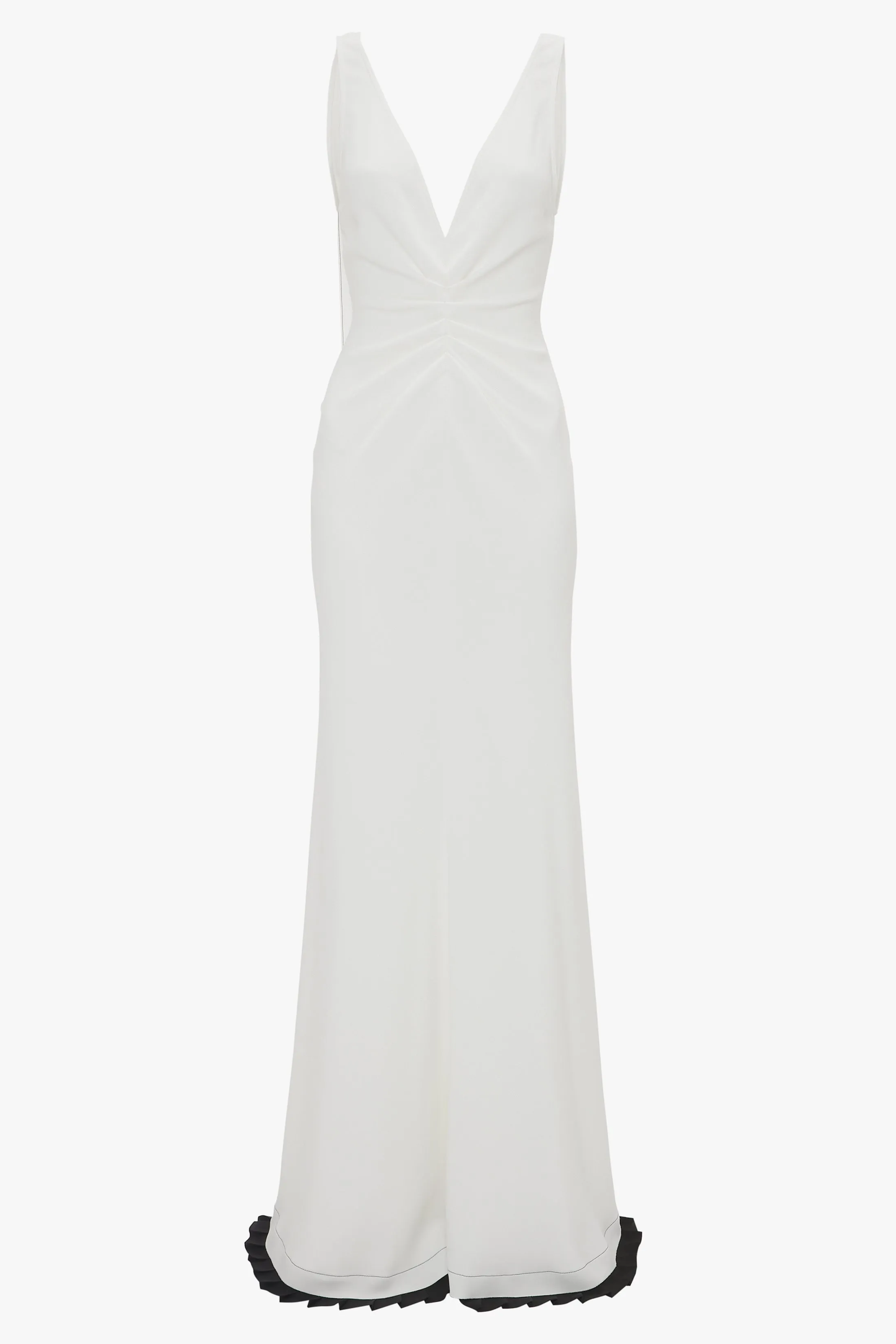 Exclusive V-Neck Gathered Waist Floor-Length Gown In Ivory