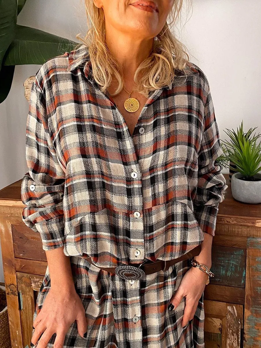 Farm Style Casual Plaid Shirt Dress