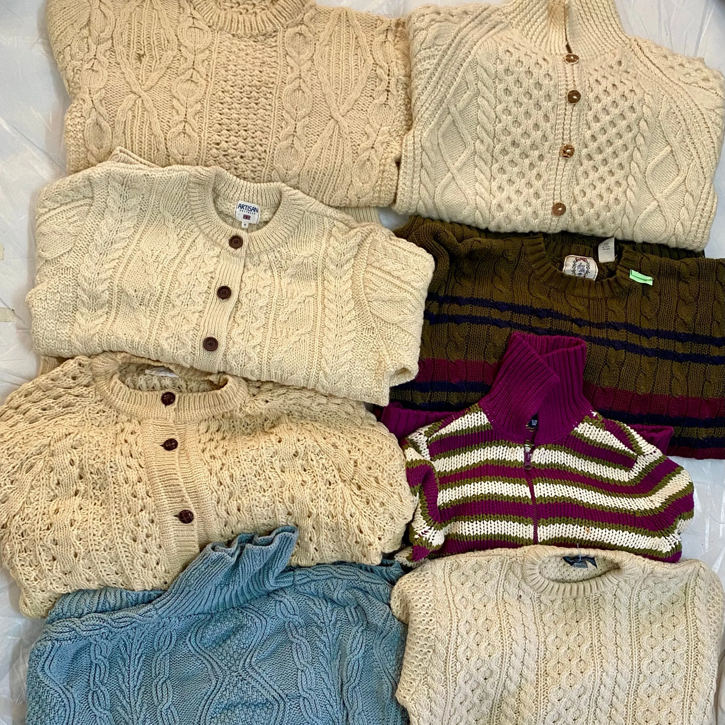 Fisherman/cable knit sweaters