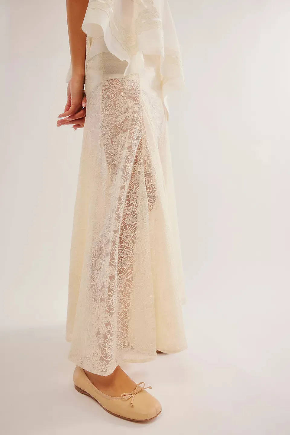 Free People Beat Of The Moment Maxi Skirt in Ivory