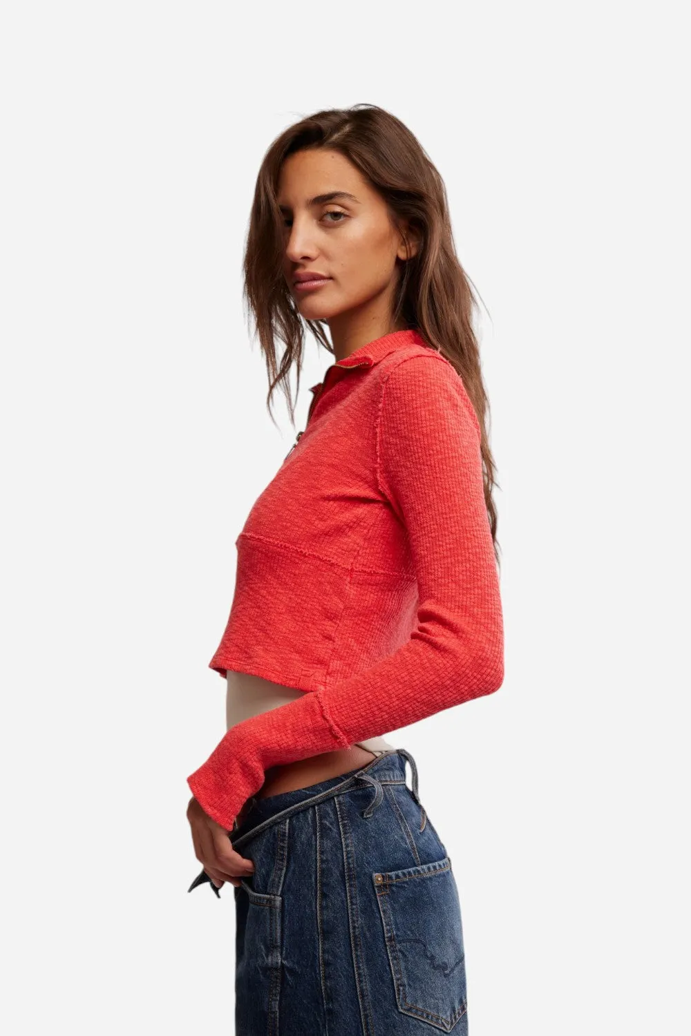 Free People Midnight Half Zip in High Risk Red