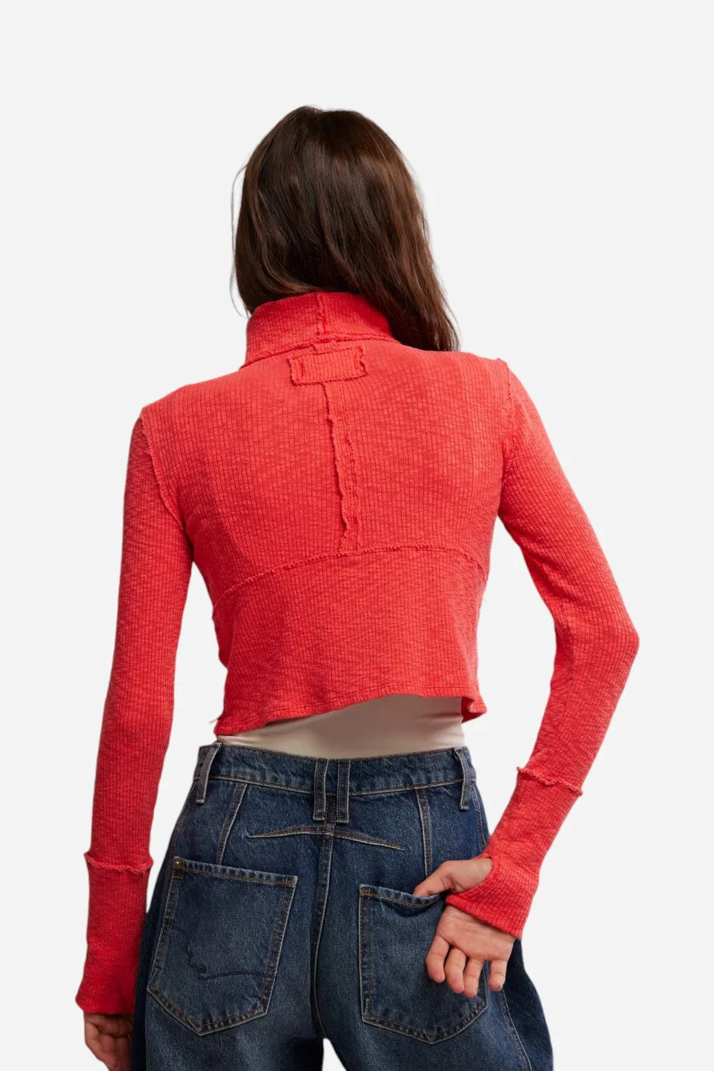 Free People Midnight Half Zip in High Risk Red