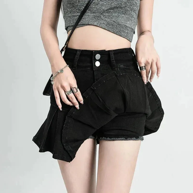 High Waist Gothic Black Pleated Autumn Skirt