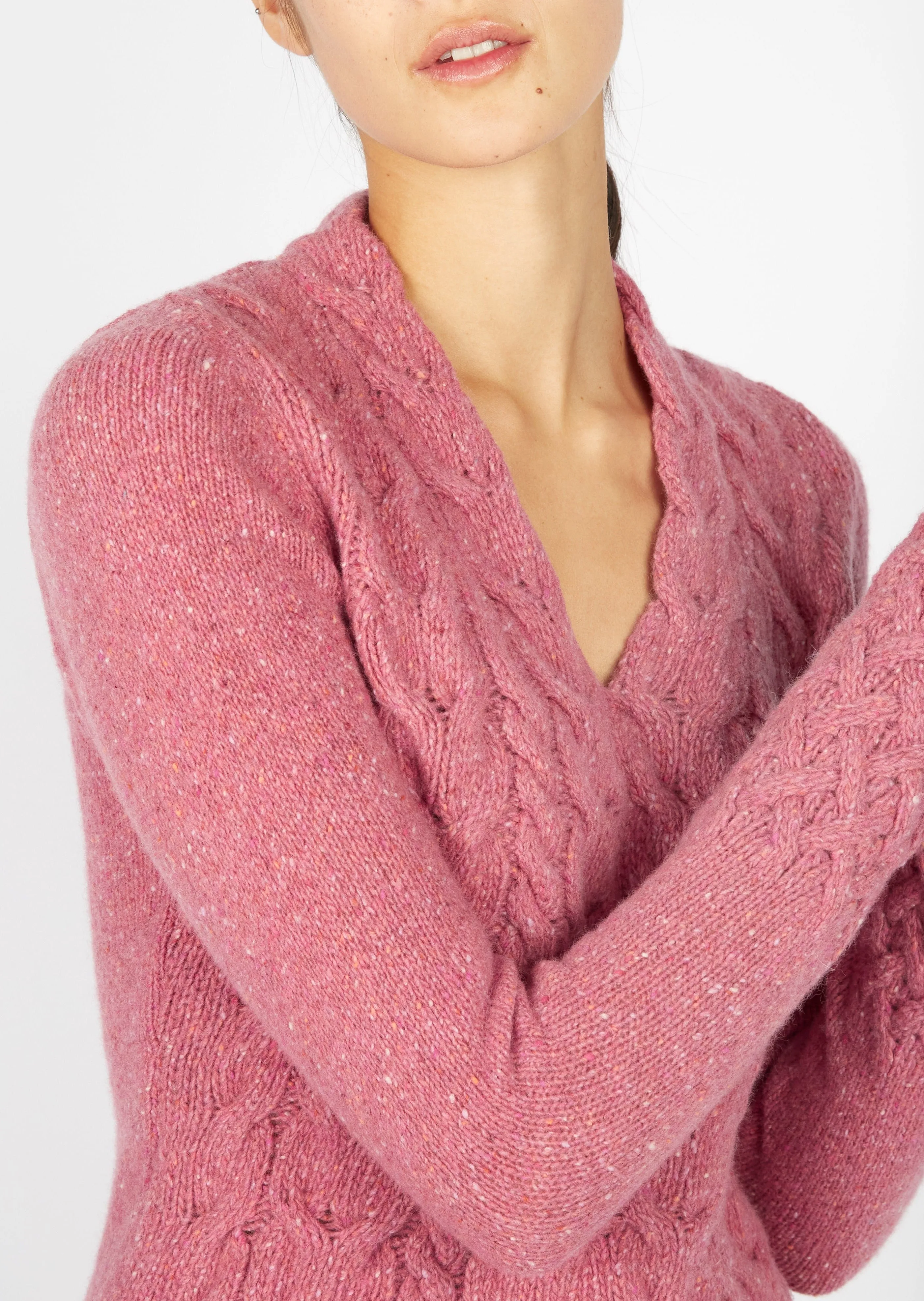 Horseshoe V Neck Aran Sweater | Bubblegum