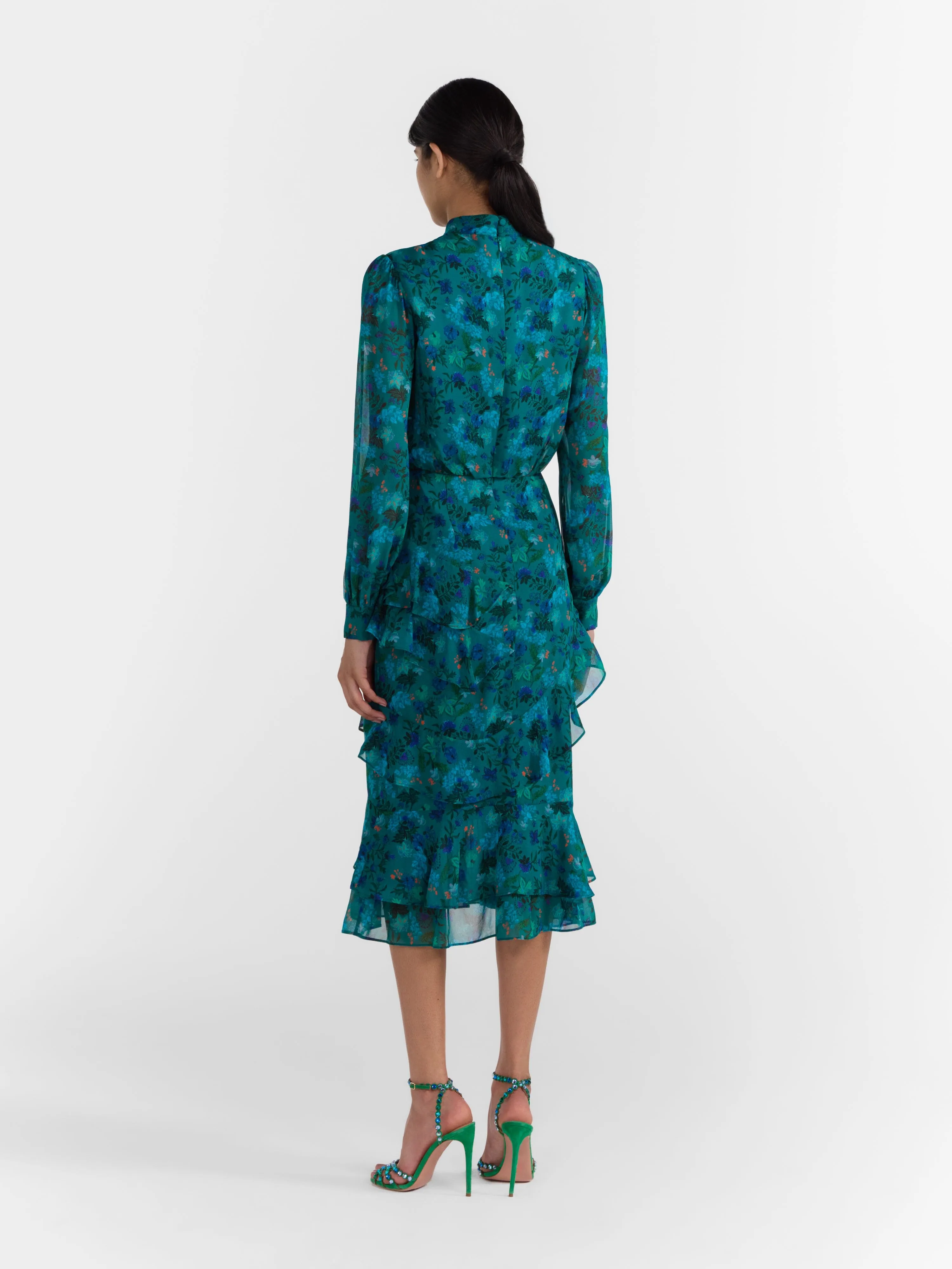 Isa Ruffle Dress in Flori Peacock