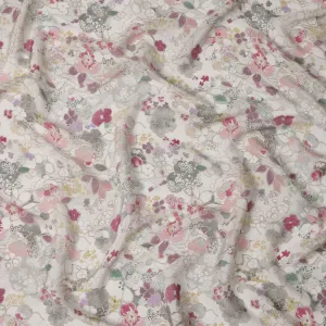 Ivory White Viscose Digital Printed Fabric with Soft Floral Design, 110 cm Width-D21307