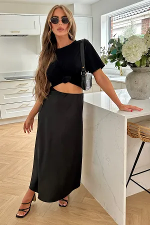 Jada Black Satin Maxi Skirt