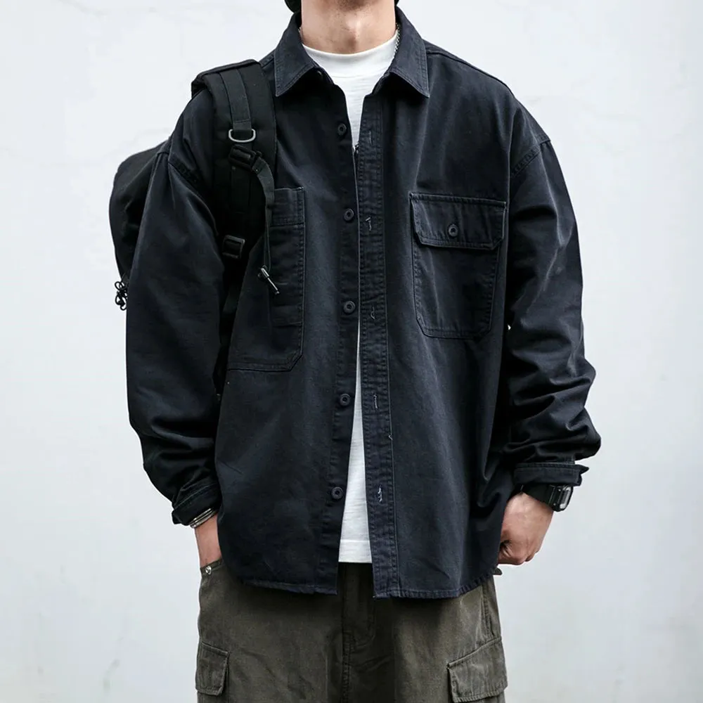 Japanese Streetwear Loose Shirt Men Clothing - Vintage Casual Long Sleeve Cargo Coat