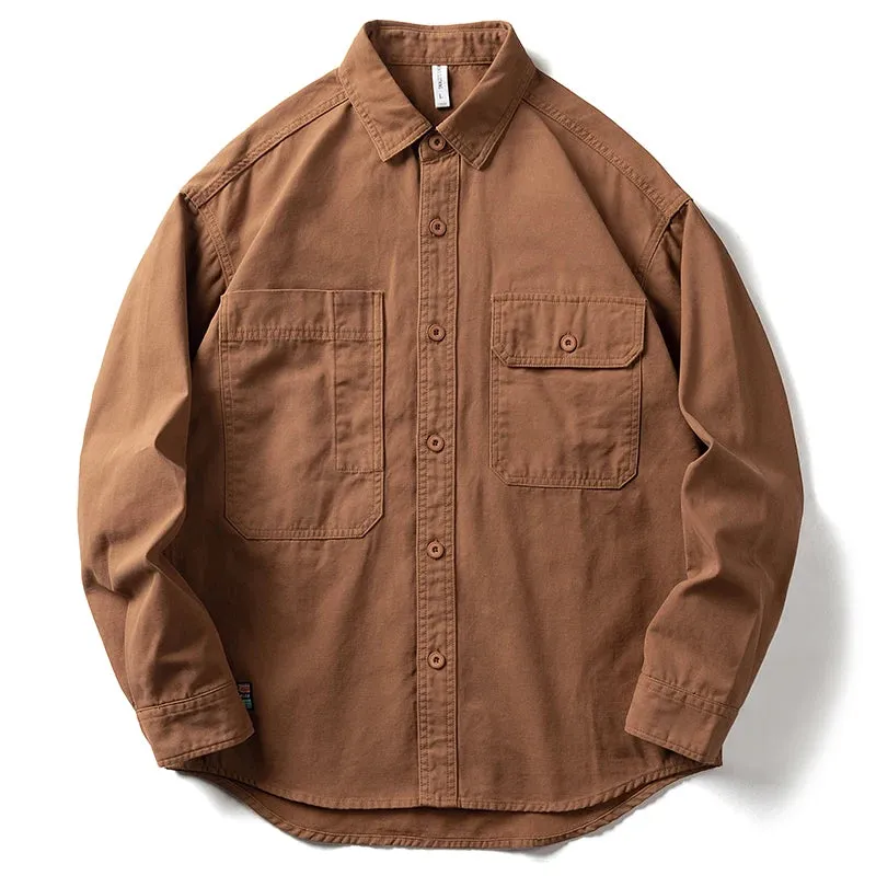 Japanese Streetwear Loose Shirt Men Clothing - Vintage Casual Long Sleeve Cargo Coat