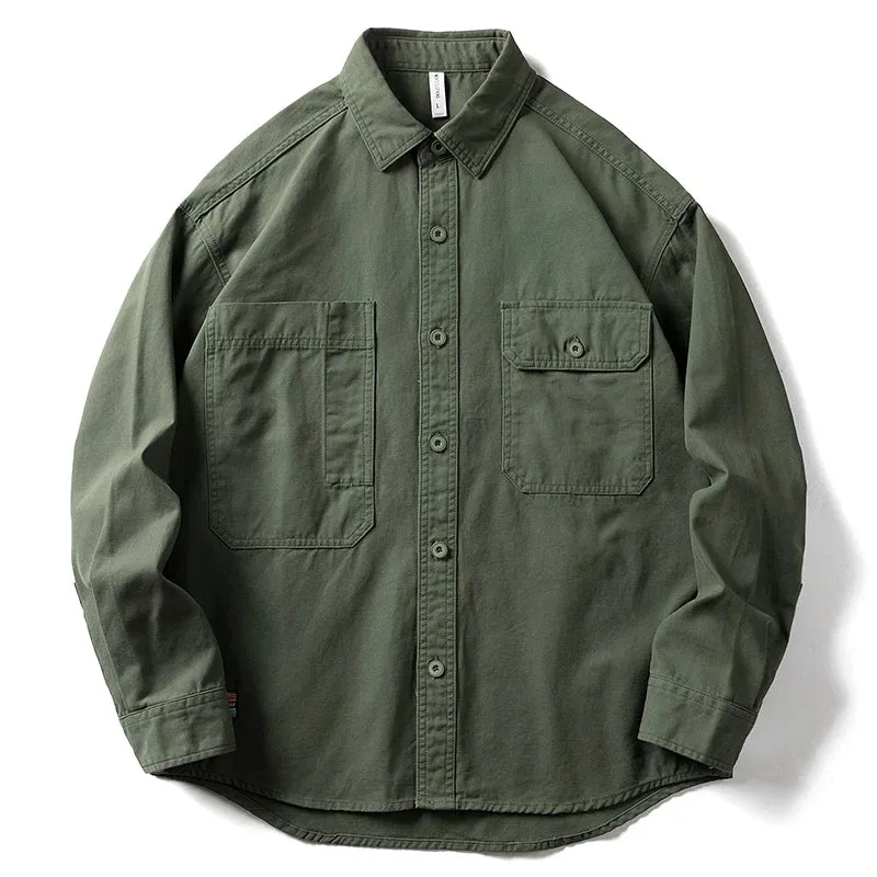 Japanese Streetwear Loose Shirt Men Clothing - Vintage Casual Long Sleeve Cargo Coat