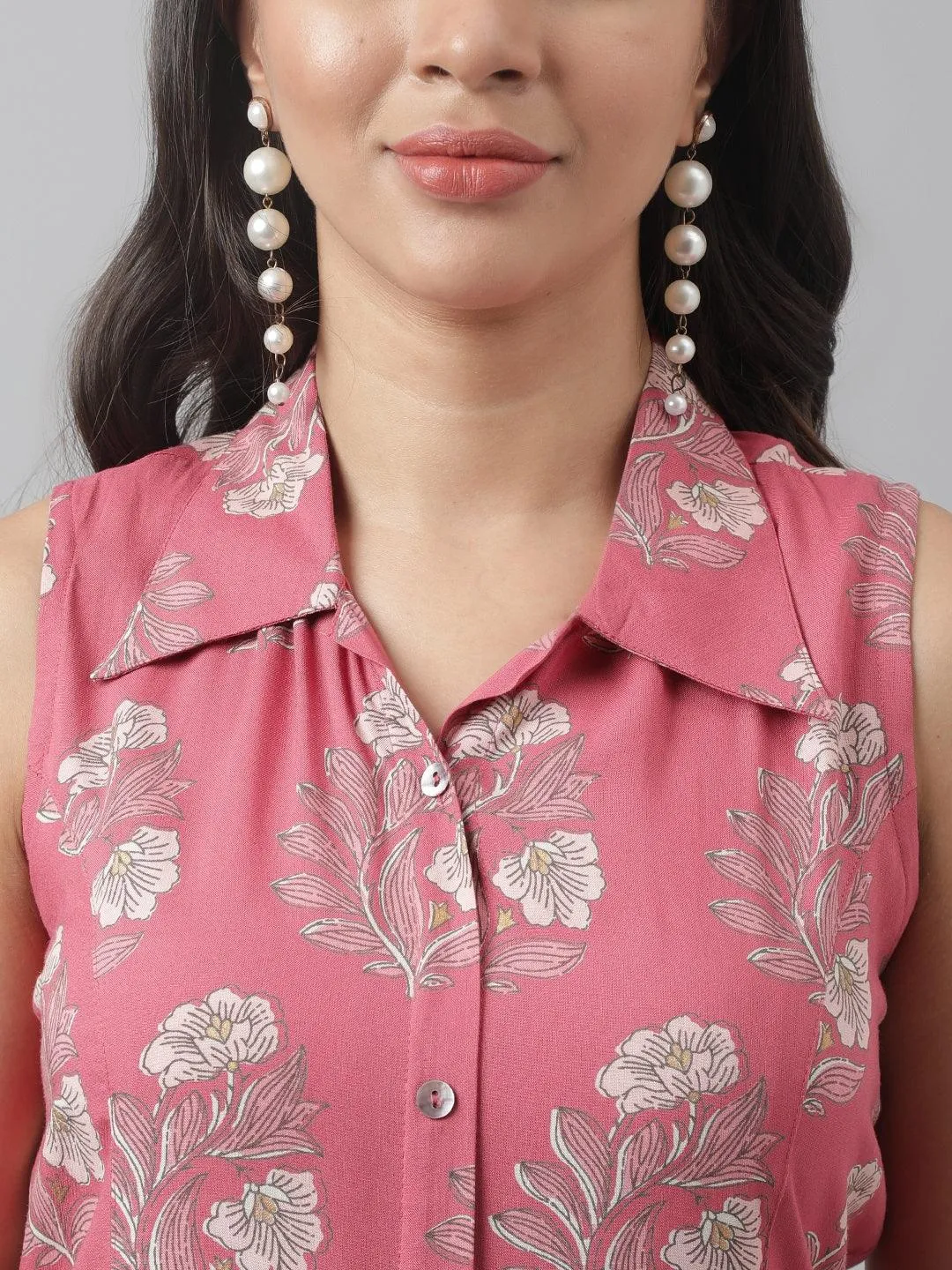 Jashvi Rayon Rose Pink A-Line Floral Printed Midi Dress