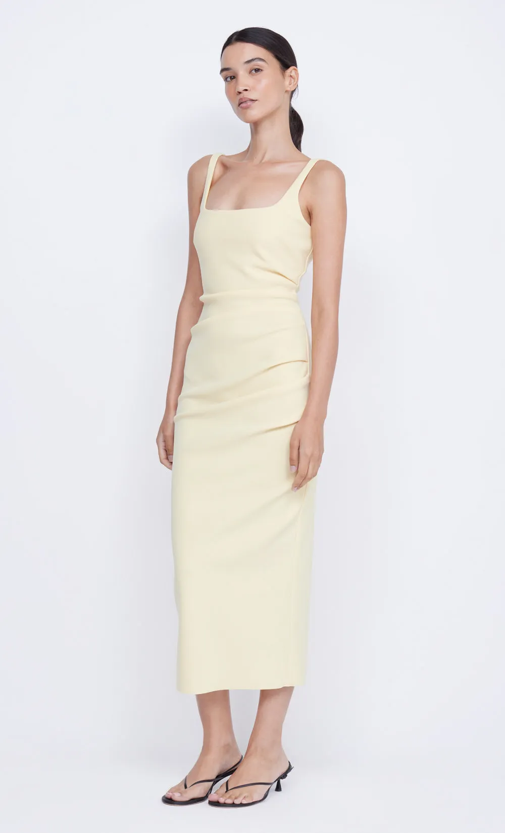 KARINA TUCK MIDI DRESS - BUTTER YELLOW