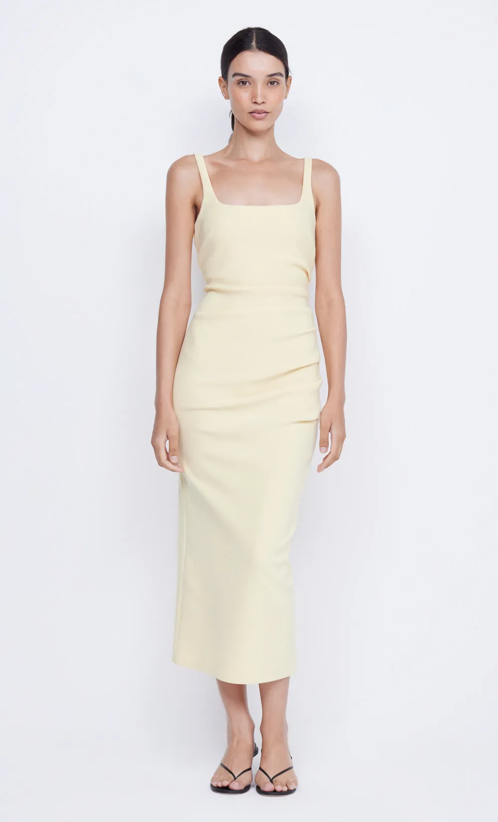 KARINA TUCK MIDI DRESS - BUTTER YELLOW