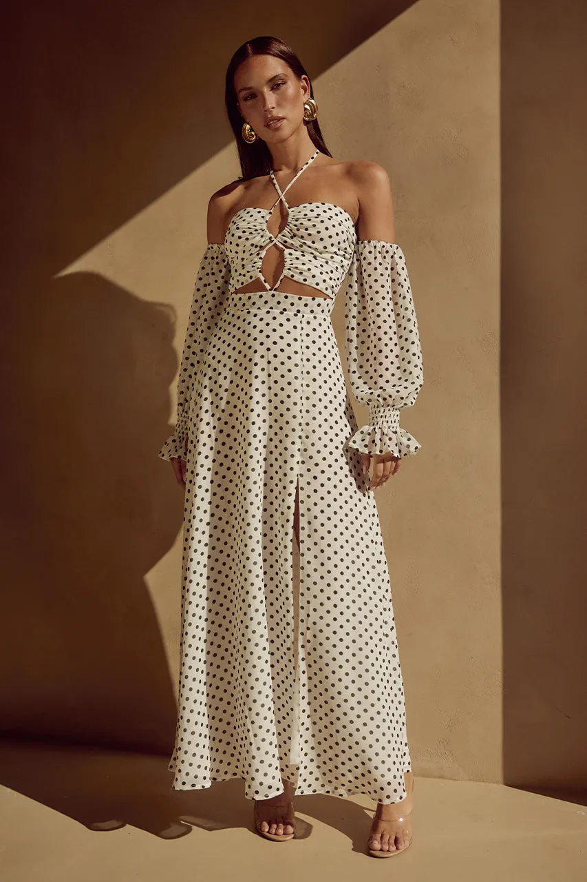 KARMA MAXI DRESS - WHITE POLKA