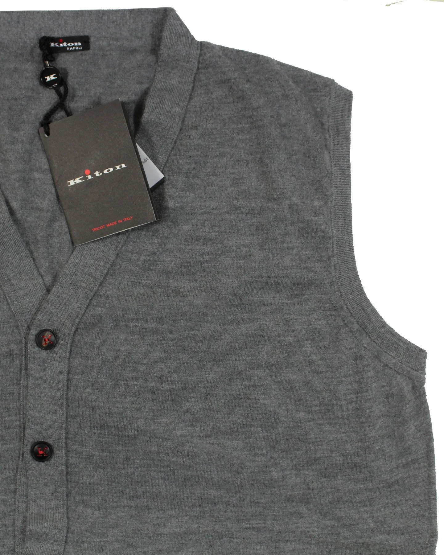 Kiton Sleeveless Cardigan Gray Cashmere Silk V-Neck Vest EU 54 / XL SALE