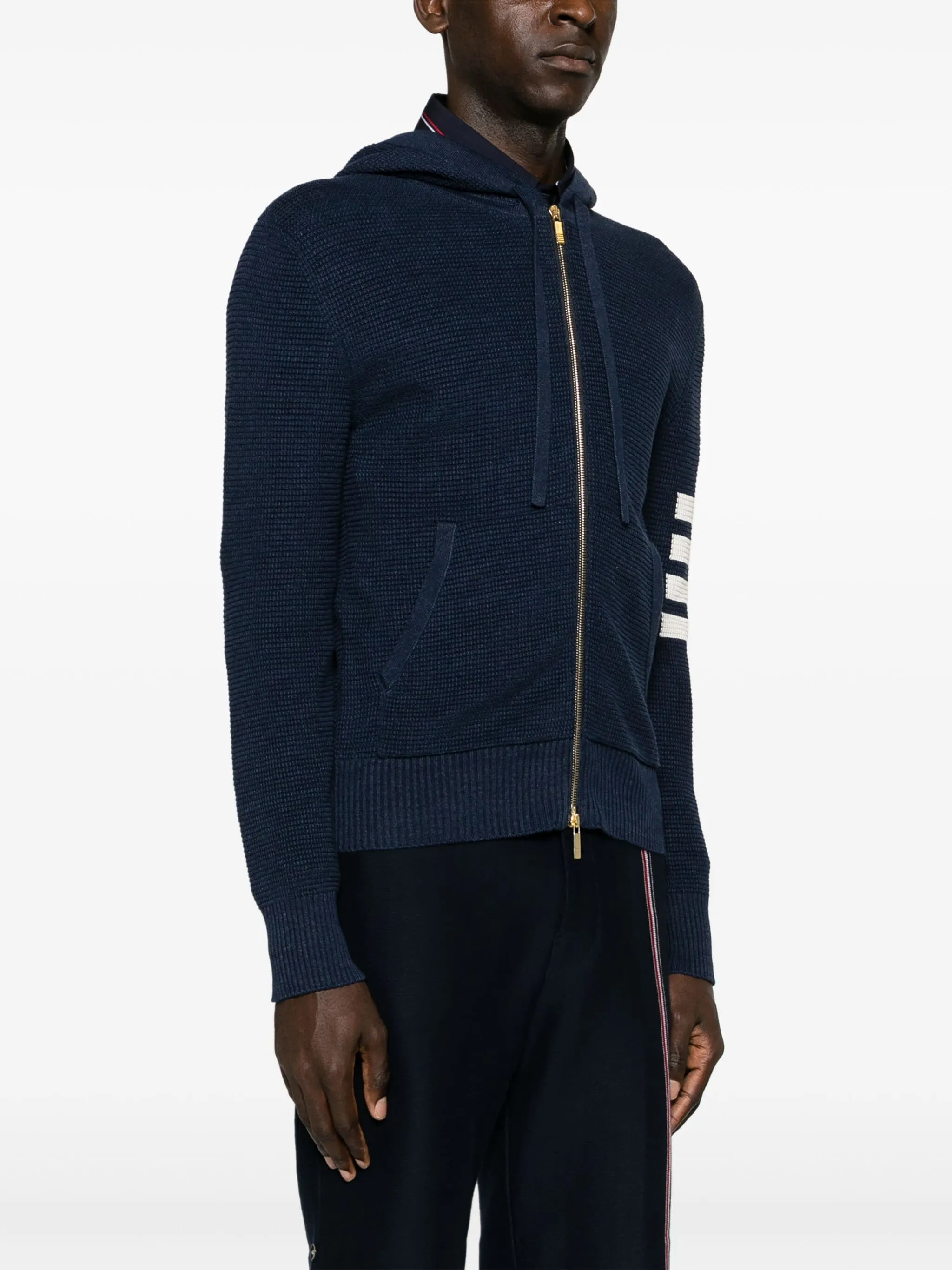 Linen Cotton 4-Bar Relaxed Fit Zip Up Hoodie